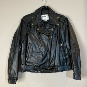Vintage Park V Black Leather Made in USA Moto Jacket